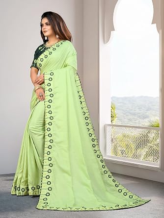 Women's Dola Silk Embroidered Designer Saree (MC 01)