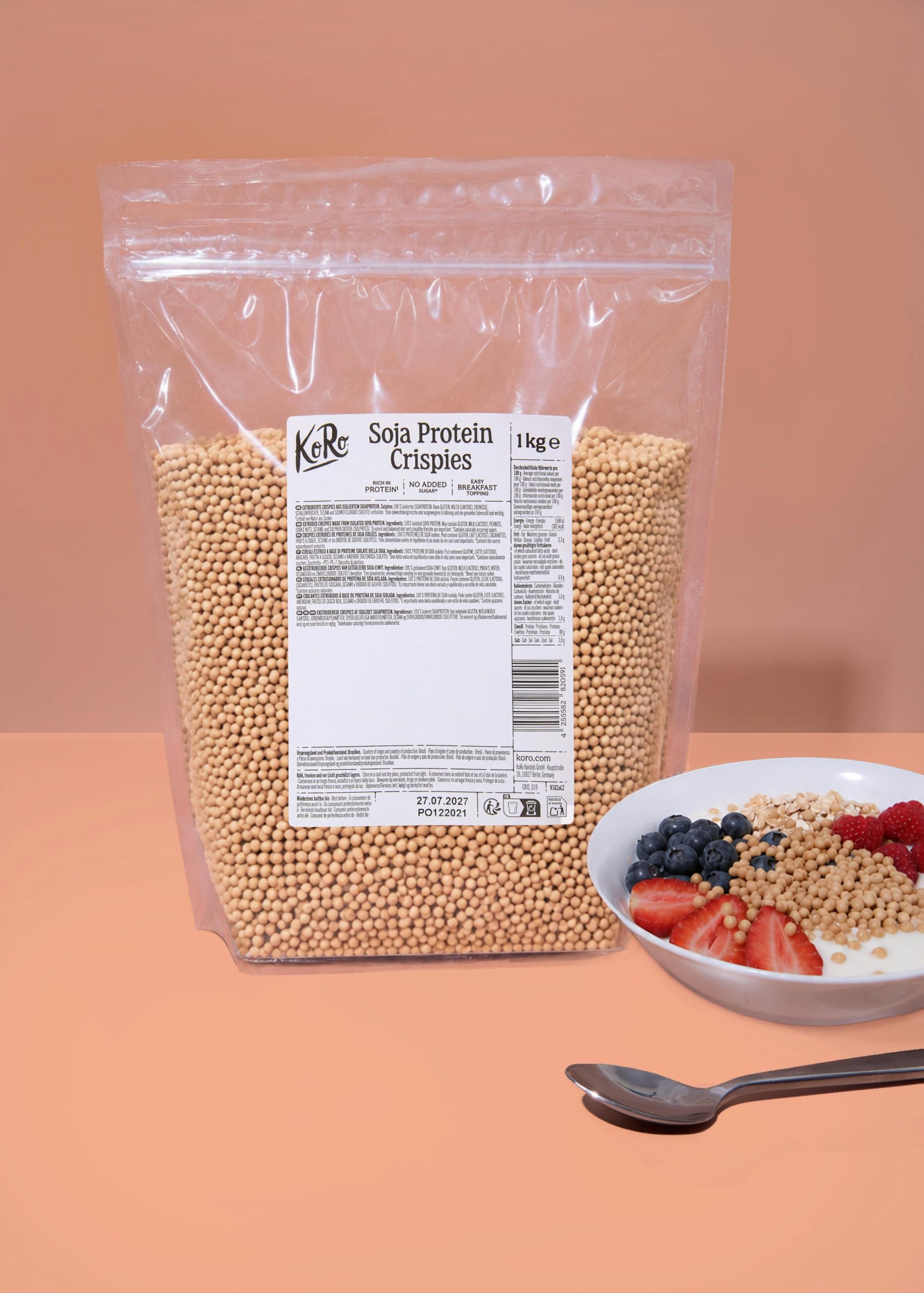 KoRo - Soja Protein Crispies 90 % 1 kg - Proteinreich (88 g/100 g) - Vegan - Neutraler Geschmack