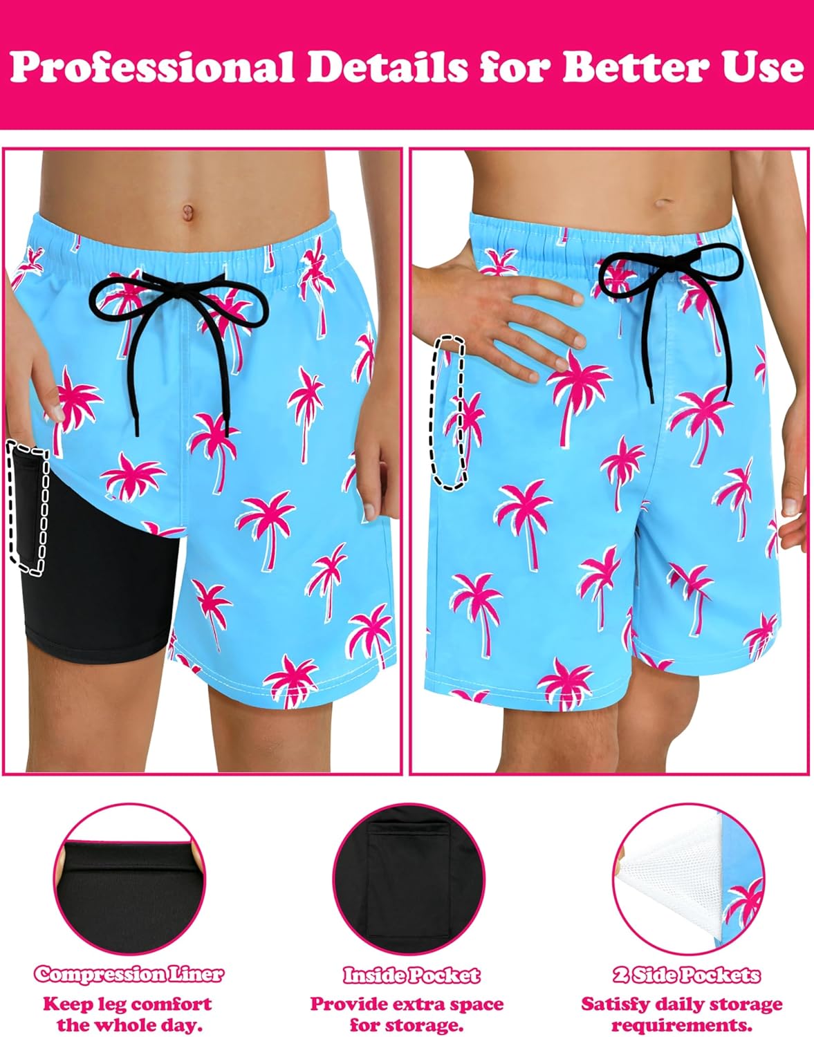 Sarfel Boys Swim Trunks with Compression Liner Kids Bathing Suits Boys Board Shorts Quick Dry Teen Swim Trunks Boy Swimsuit - Image 2