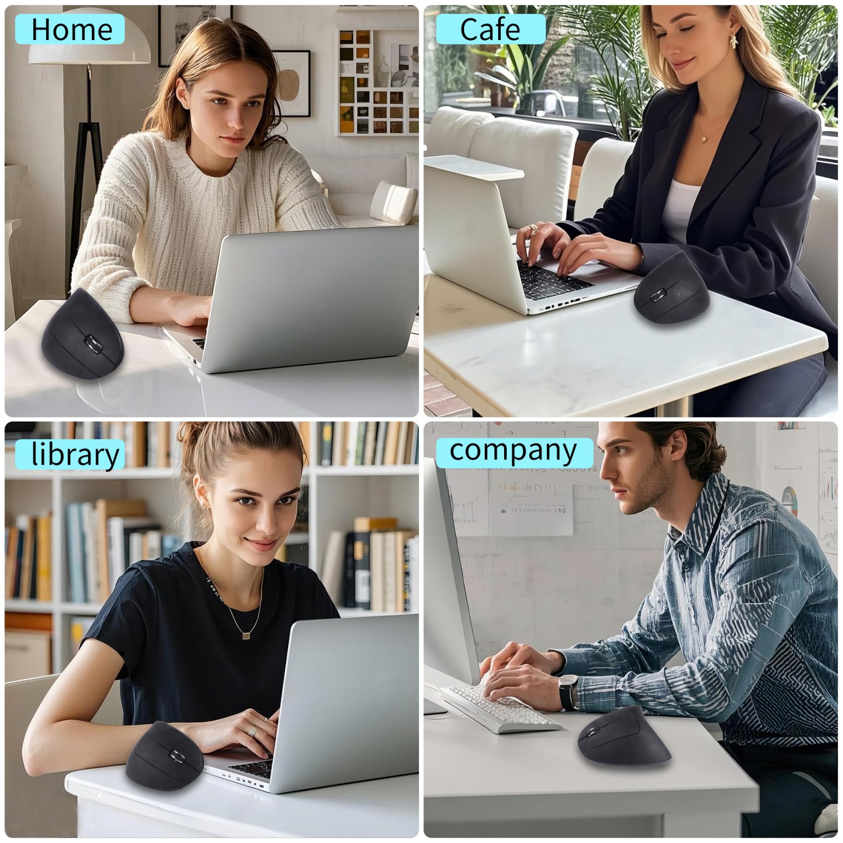 Ergonomiczna mysz bezprzewodowa pionowa (USB + typ C) odbiornik 2 w 1 z 6 przyciskami 3DPI, wygodny chwyt, optyczne myszy bezprzewodowe z adapterem USB i C, do laptopa/PC/tabletu, MacBooka