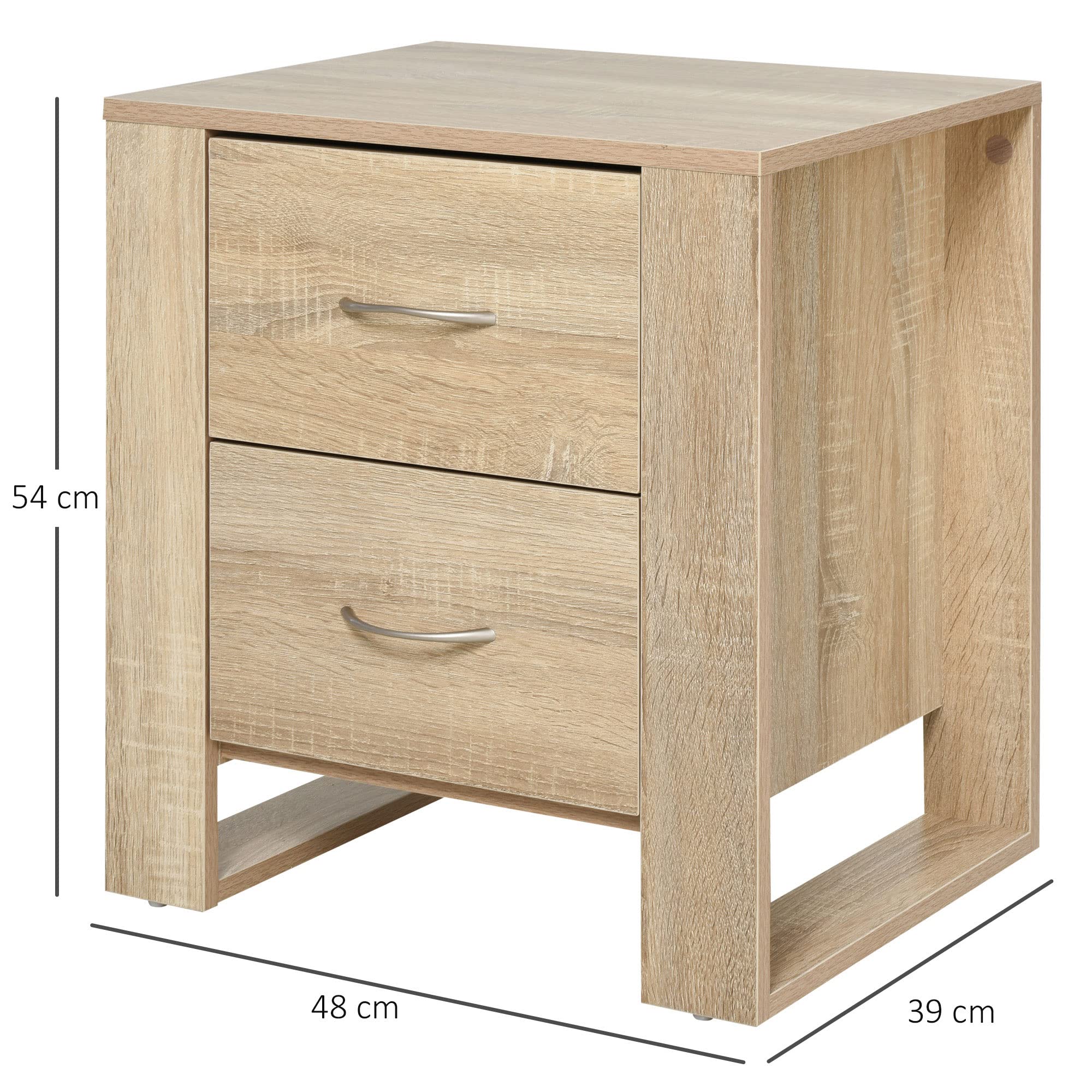 HOMCOM Mesita de Noche con Cajones Mesilla de Noche 48x39x54 cm Natural