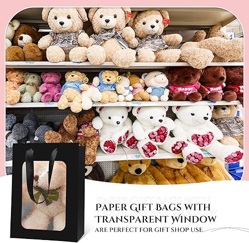 Miniatura 5 de Reginary 50 bolsas de regalo de papel con ventana transparente, bolsa de regalo transparente de 9.8 x 7.1 x 5.1 pulgadas, bolsa de ramo de flores