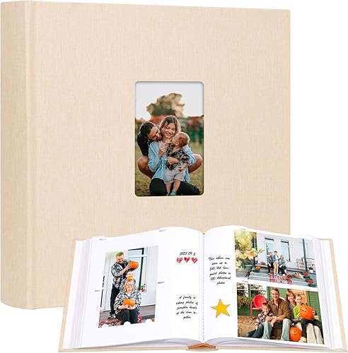 Miniatura 8 de Álbum de fotos de 4 x 6 pulgadas, 240 fotos con espacio de escritura, álbum de fotos de 4 x 6 pulgadas, cubierta de lino con ventana frontal, 240