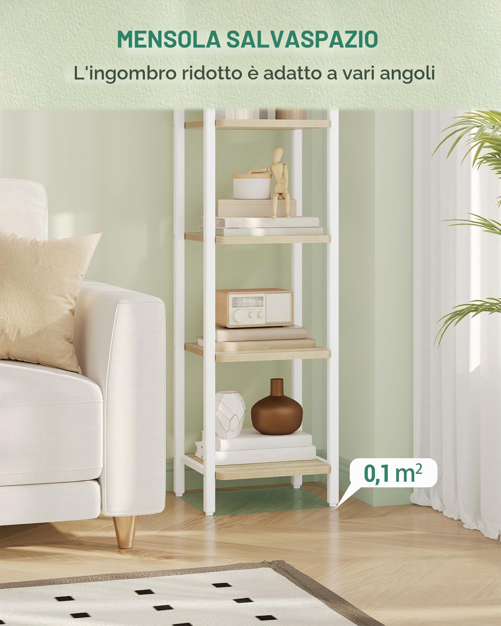 Hzuaneri Scaffale a 7 Ripiani, Libreria, Scaffale Stretto per Libri, Mensola D'angolo Industriale, Mensola Sottile per Ufficio, Soggiorno, Camera da Letto, Cucina, Quercia bianca e bianco BC24816W