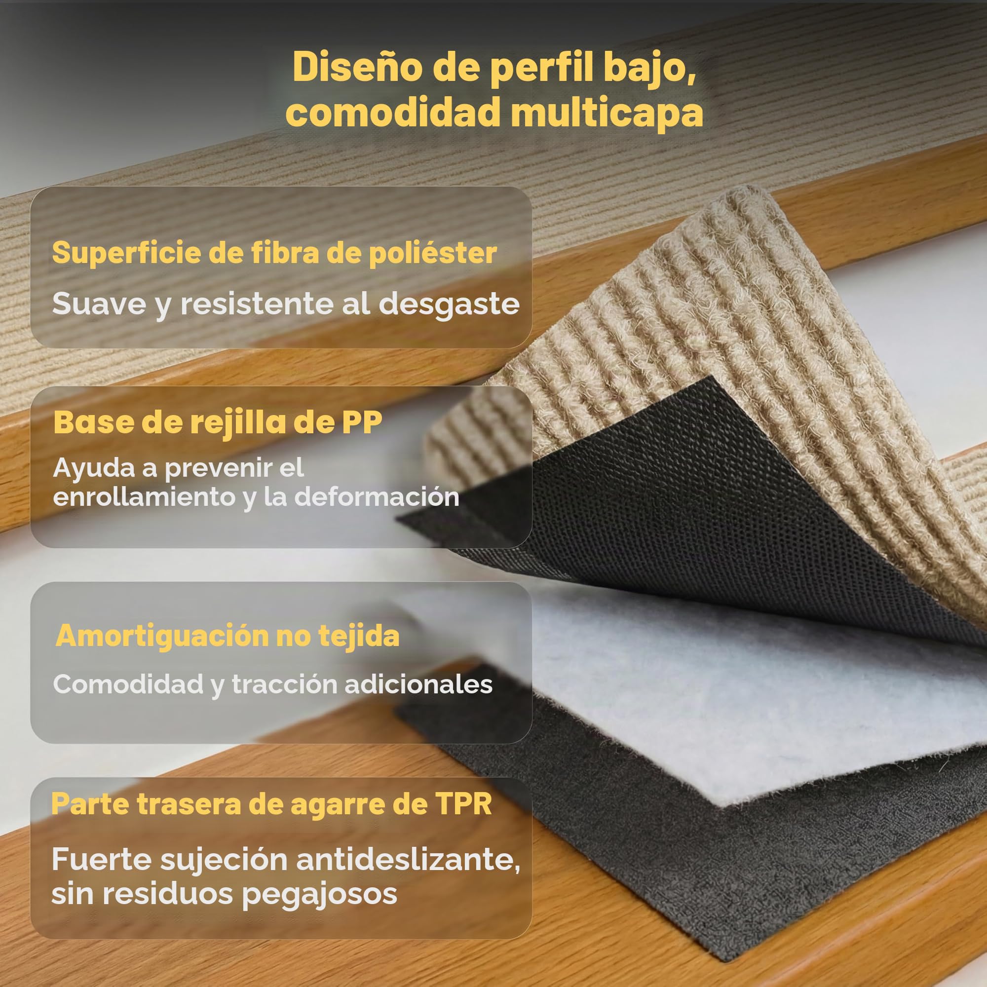 MBIGM 20cm X 76cm (Paquete de 15) Alfombras Antideslizantes Peldaños de Escalera Alfombrilla Antideslizante Interior para niños Mayores y Mascotas con Adhesivo Reutilizable, Camello