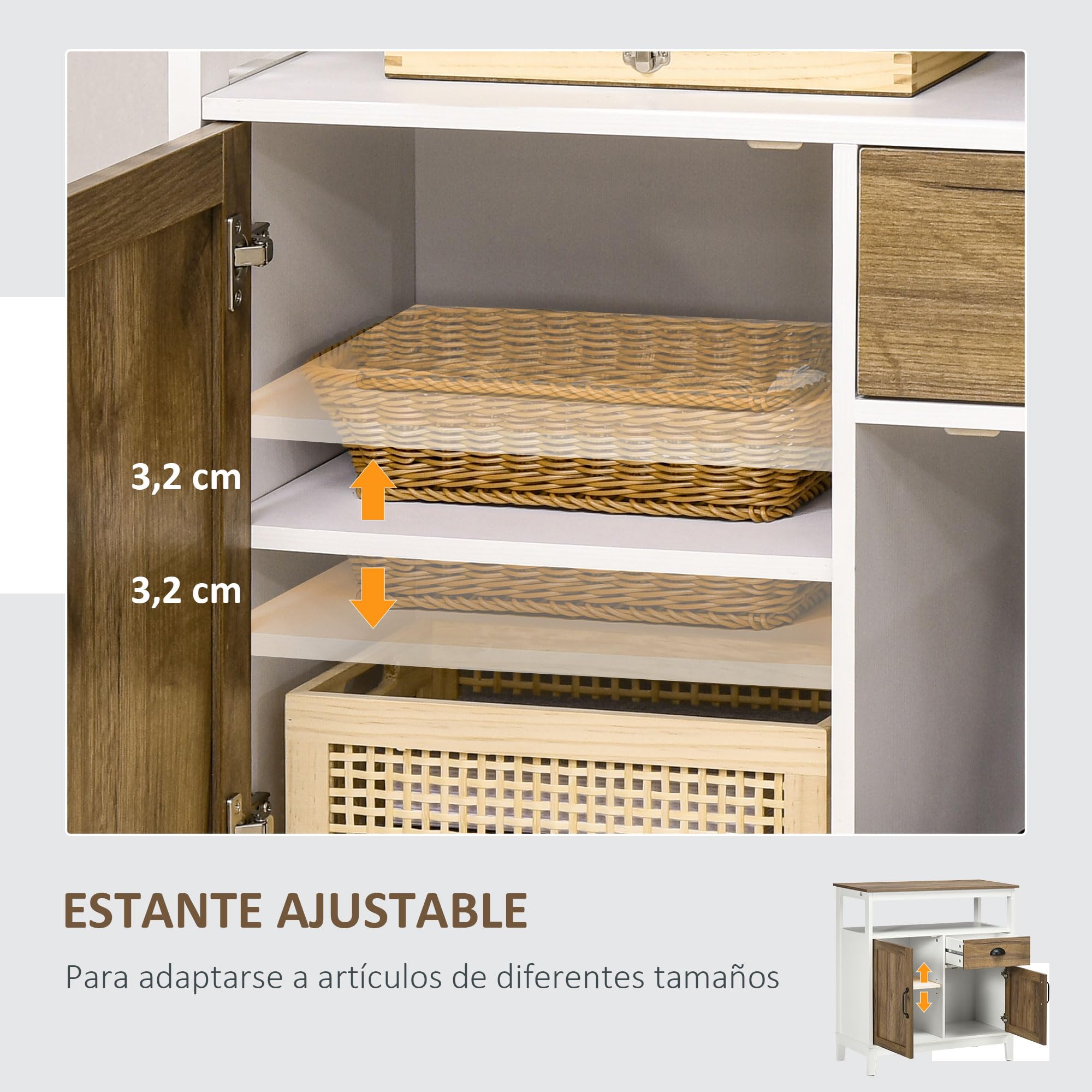 HOMCOM Aparador de Salón 2 Puertas Cajón 76,6x35x81,5 cm Blanco y Marrón | Armario Almacenaje de Madera, Estante Ajustable, para Comedor Cocina Dormitorio