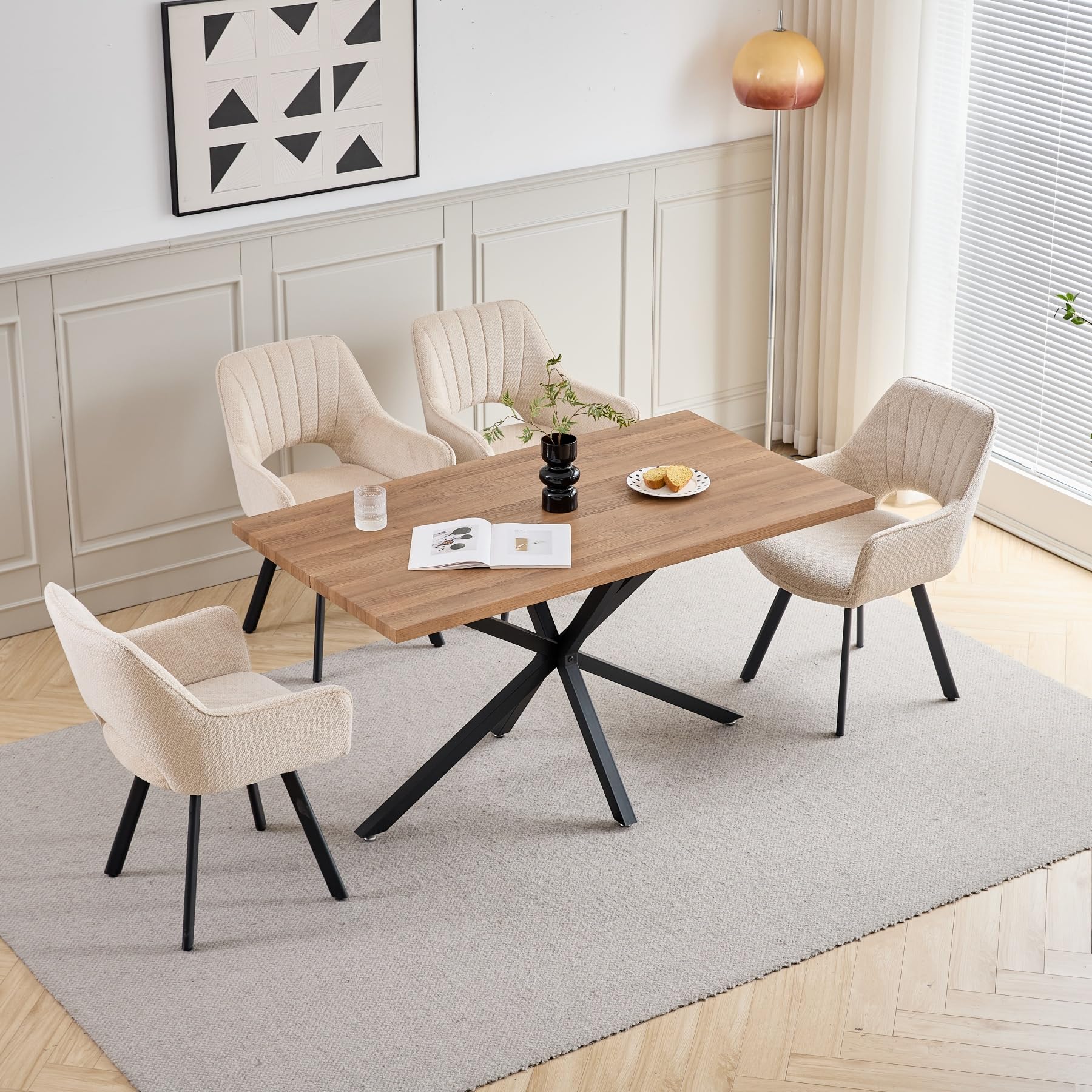 GrandCA HOME Juego de 2 sillas de Comedor giratorias 360° con reposabrazos, tapicería de Lino, Estilo Moderno, Patas de Metal, para Comedor, Sala de Estar u Oficina - Caqui