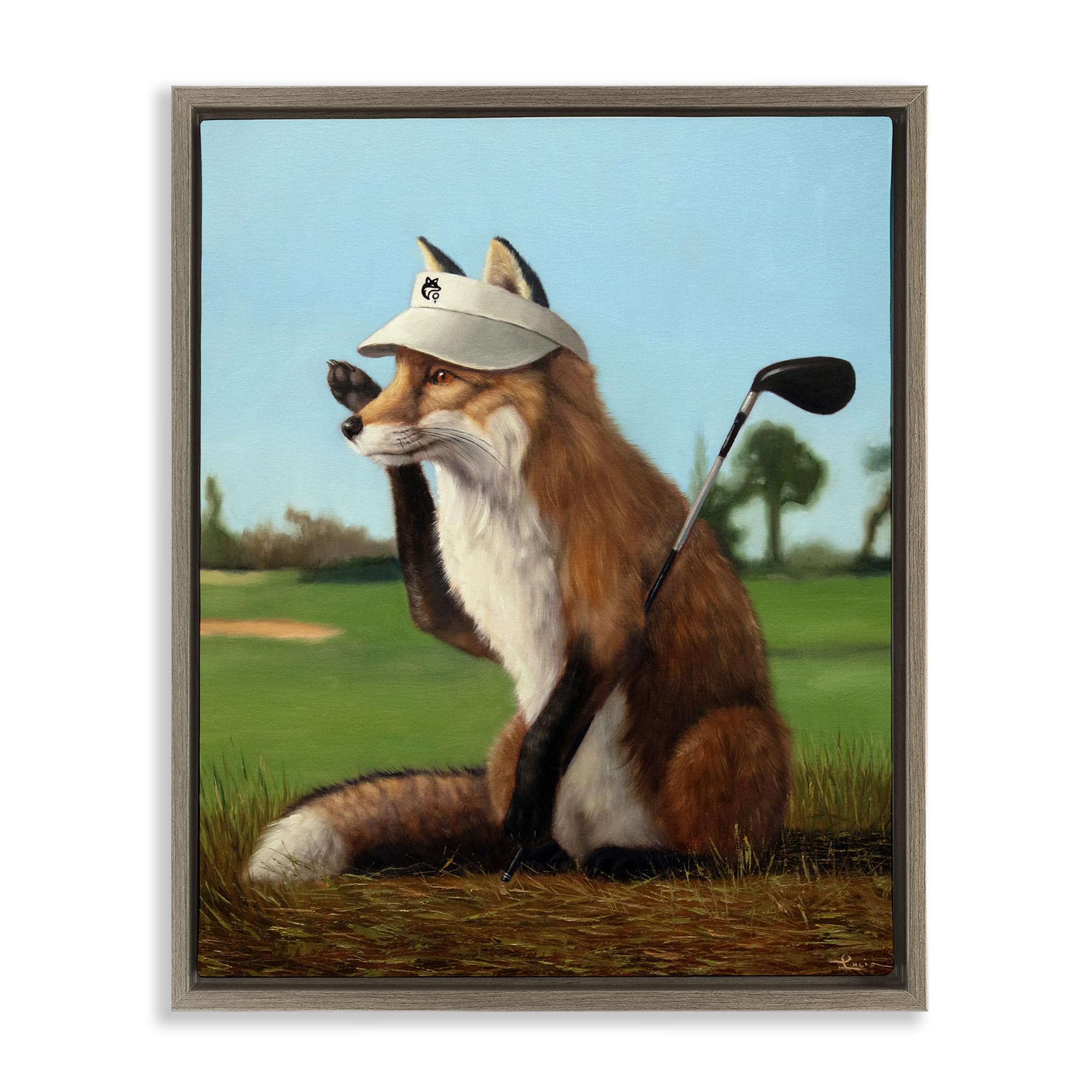 Stupell Industries 'Fox Drive Golfer', Floating Frame Canvas Art, Brown, 17 x 21 Inches, Easy to Hang and Sturdy, Made in USA, by Lucia Heffernan