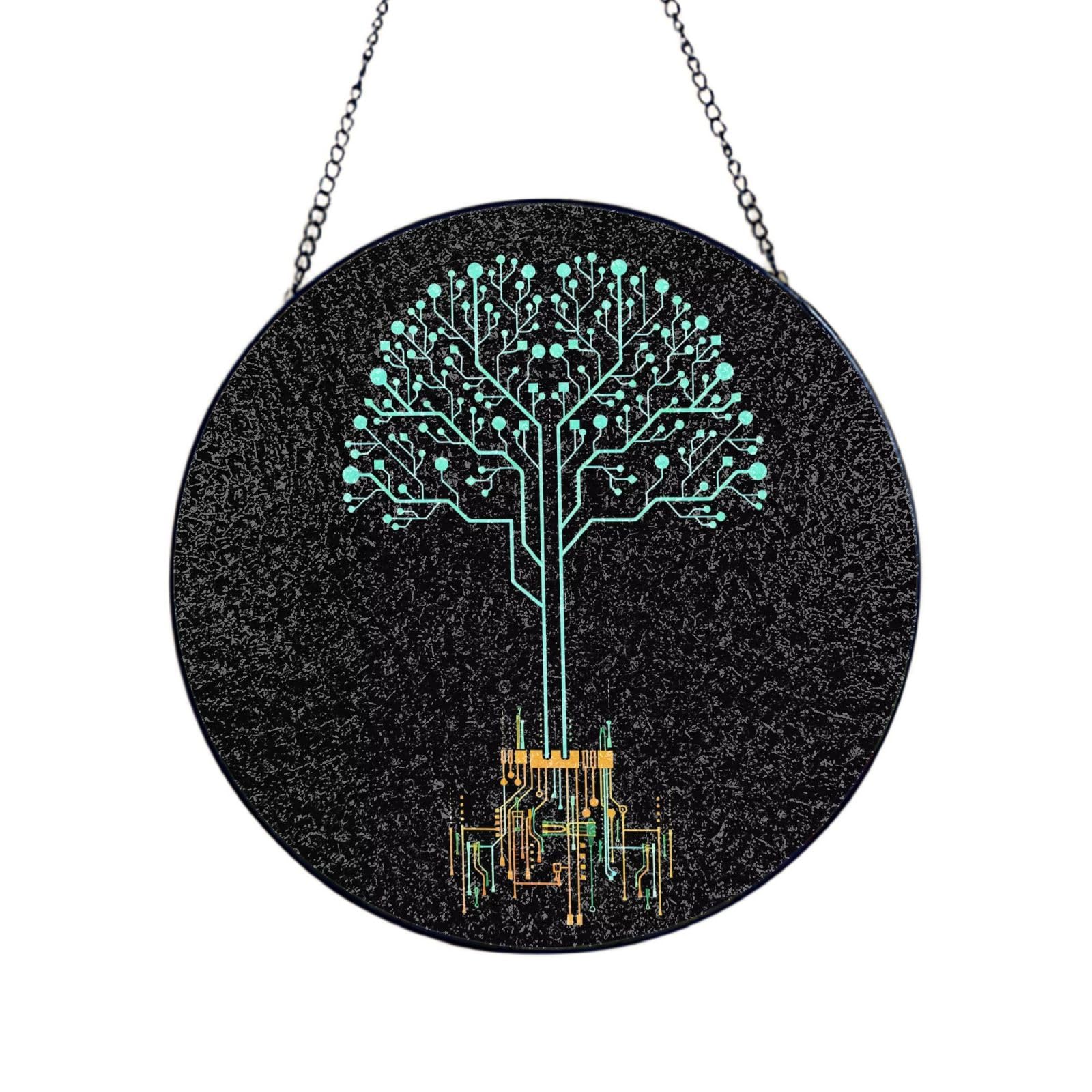 Phayah Tree Print Stained Glass Window Hanging Suncatcher For Door Terrace Garden Home Decor Sun Catcher Birthday Gifts For Lovers Dad Mom 4in（10cm）
