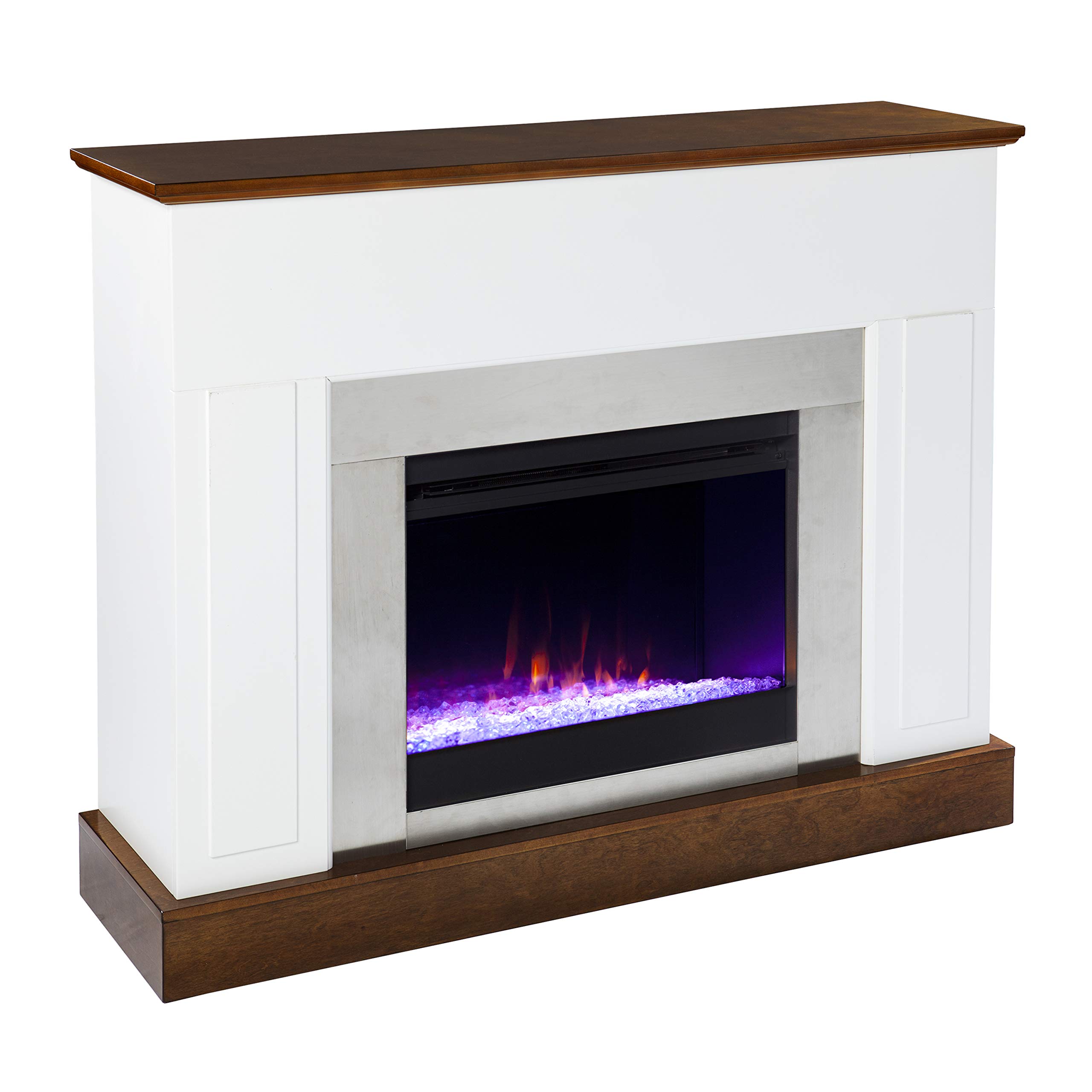 SEI Furniture Eastrington Color Changing Electric Fireplace, White/Dark Tobacco