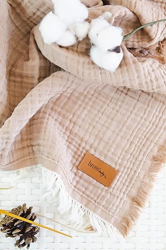 Miniatura 3 de Bross Manta unisex 100% algodón para bebé, 4 capas, manta de envoltura para bebés recién nacidos, manta de muselina de 43.3 x 47.2 in, manta suave y