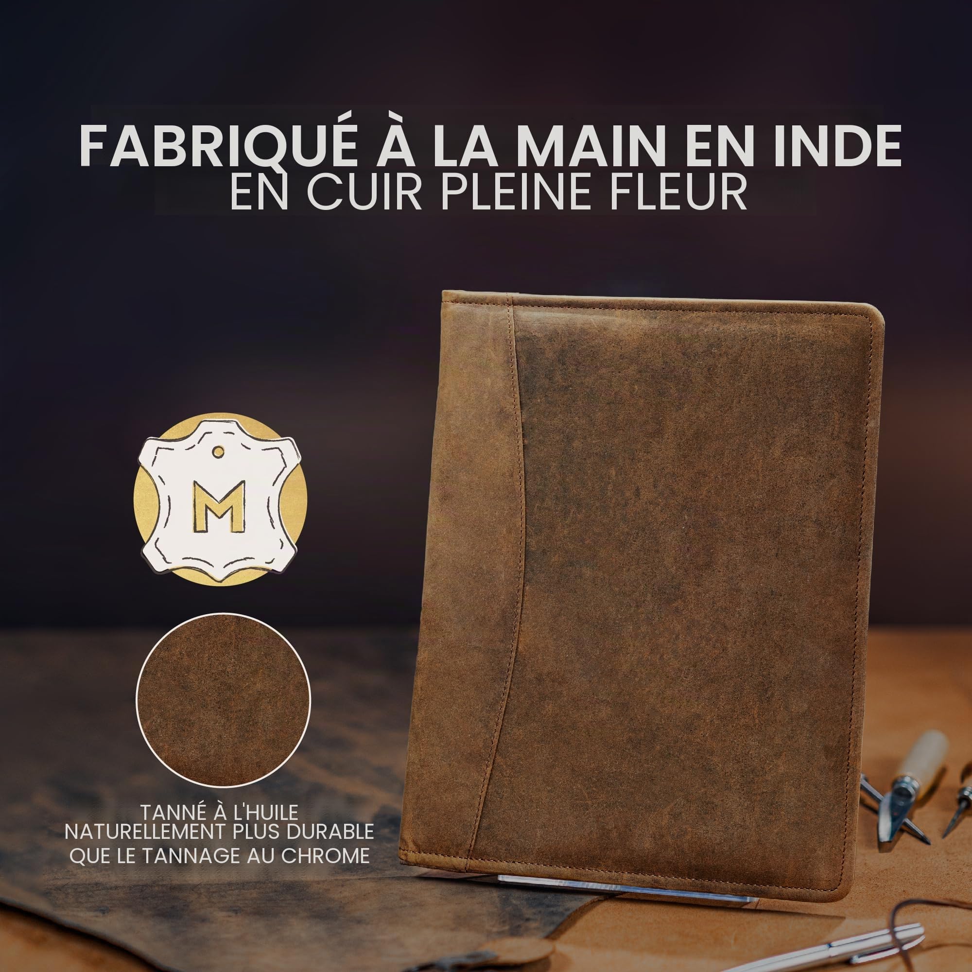 Porte-Documents A4 Cuir Compartiments Documents CV Stylo de Luxe Élégant Agenda Folio Cadeau Homme Femme MOONSTER®