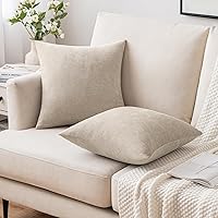 Vista 4 de MIULEE - Pack de 2 fundas de almohada decorativas beige de 16x16 pulgadas, cojines suaves de chenilla para sofá, fundas de cojín de estilo casa