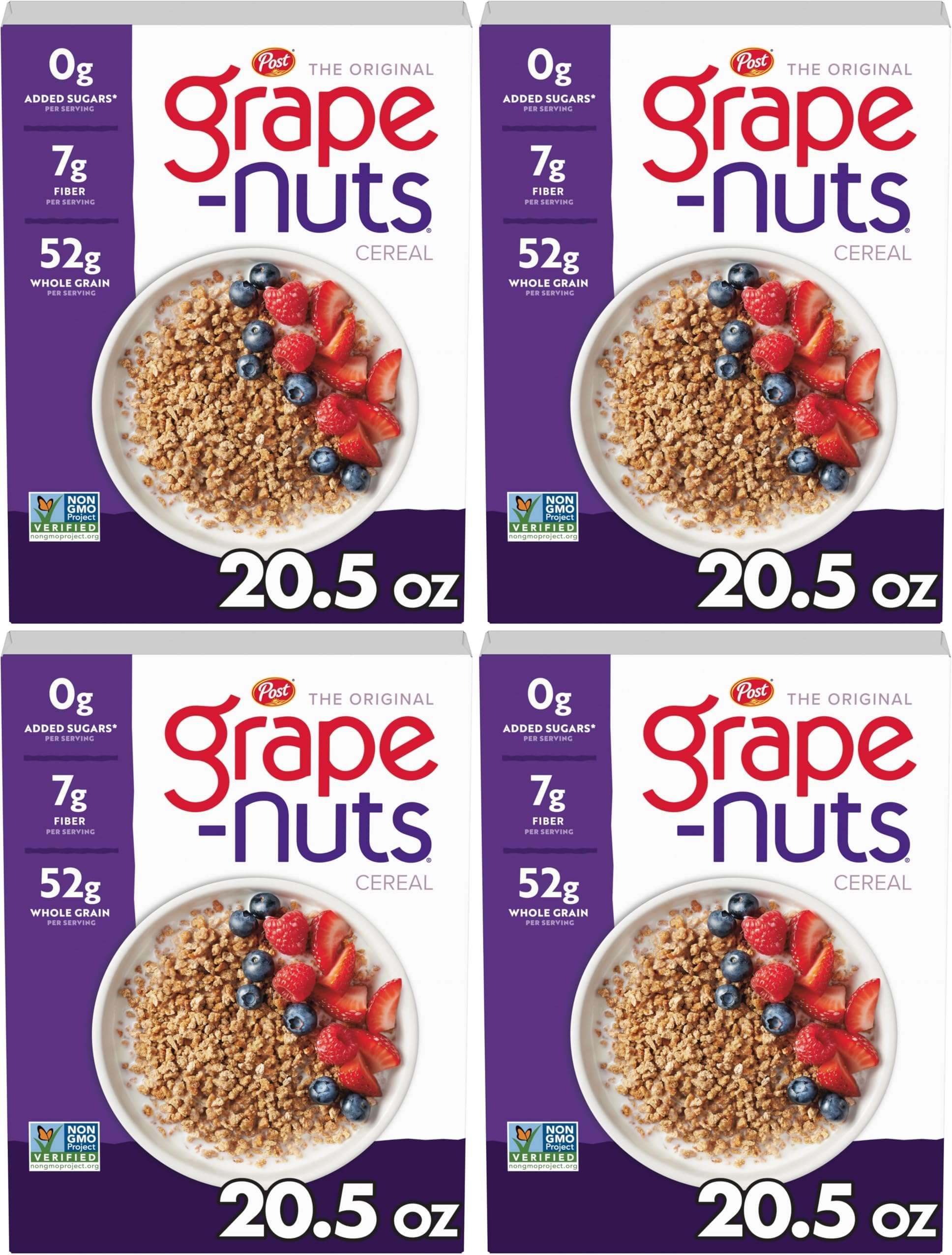 - Grape Nuts Original Breakfast Cereal, Crunchy Whole Grain Wheat and Barley Cereal, Non-GMO Project Verified, 20.5 OZ Box (Pack of 4)