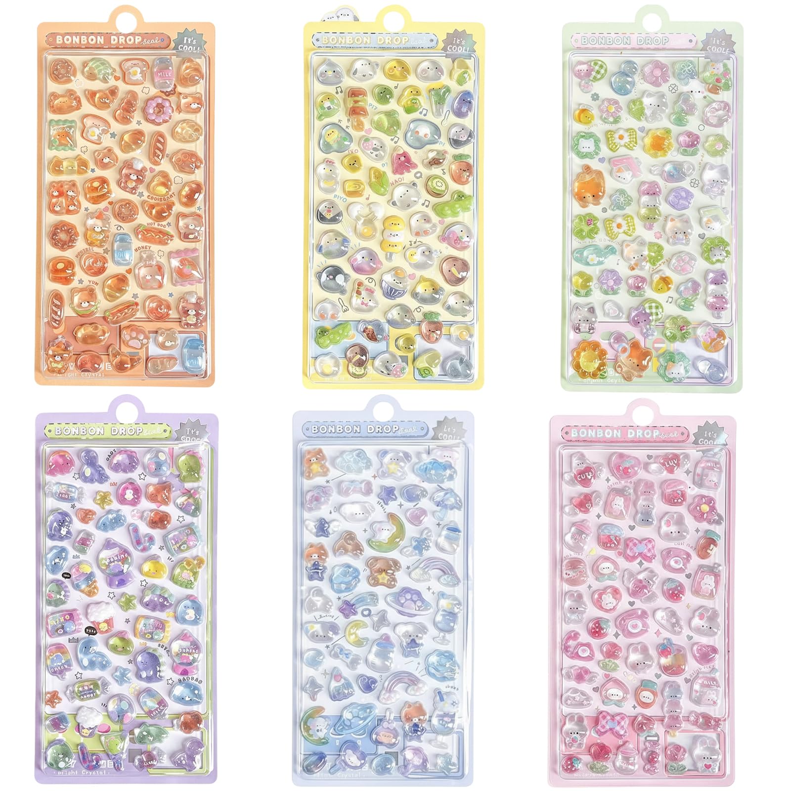 6Pcs Sheets of 3D Stickers, Cute Puffy Stickers with Adorable Designs Including Spring Cats, Brown Snack Pack