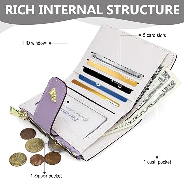 Farcauo Purses for Women Small Ladies Purse Purple Wallet for Women Cute Wallets with Card Holder Ladies Kawaii Flower Card Wallets Coin Purse with Credit Card Holder