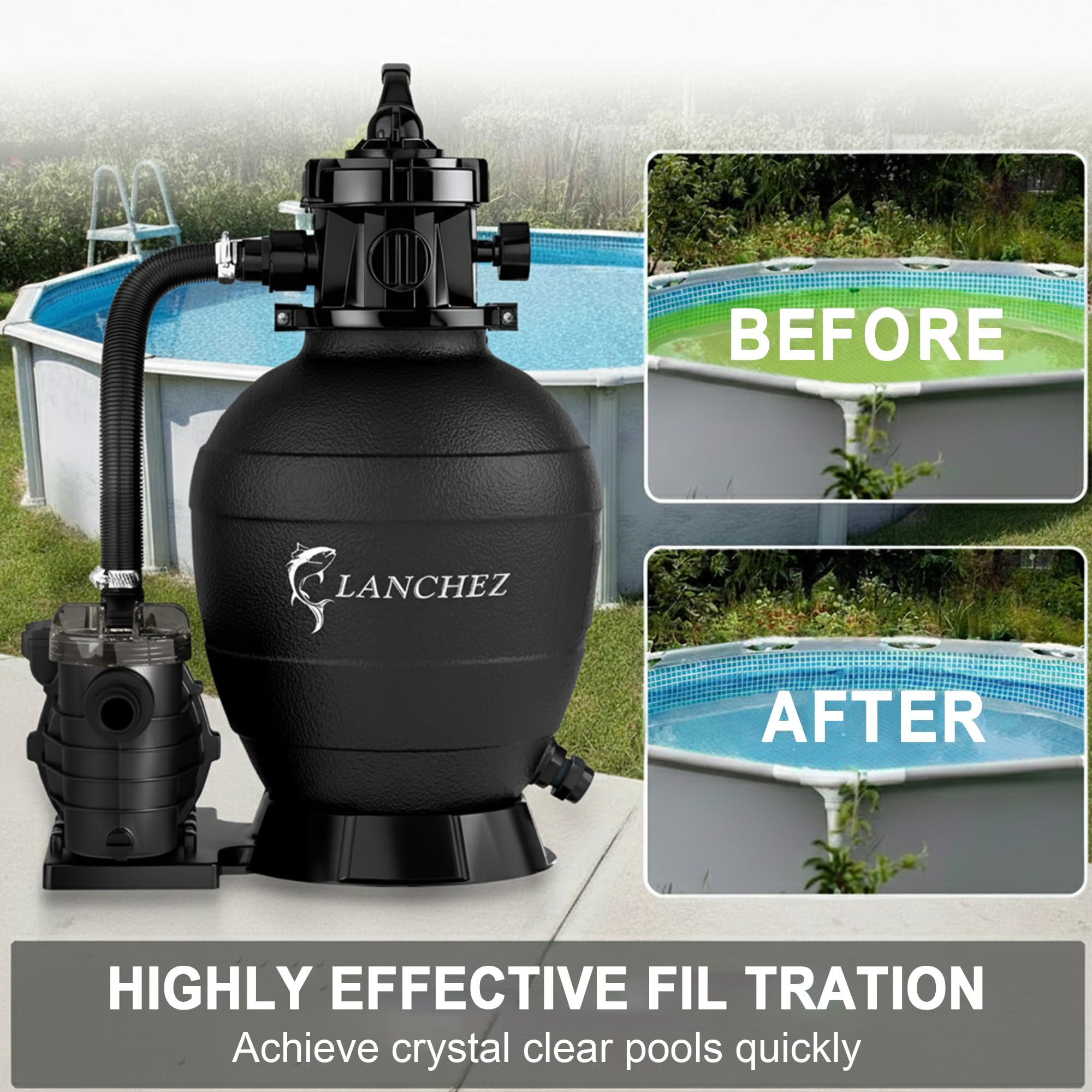 Before and after pool filtration results