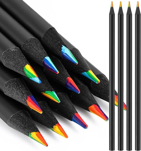 AccuPrints 4 Pcs Colors Rainbow Pencils for Kids Adults, Rainbow Colored Pencil Art Supplies for Girls Boys, Black Wooden ...