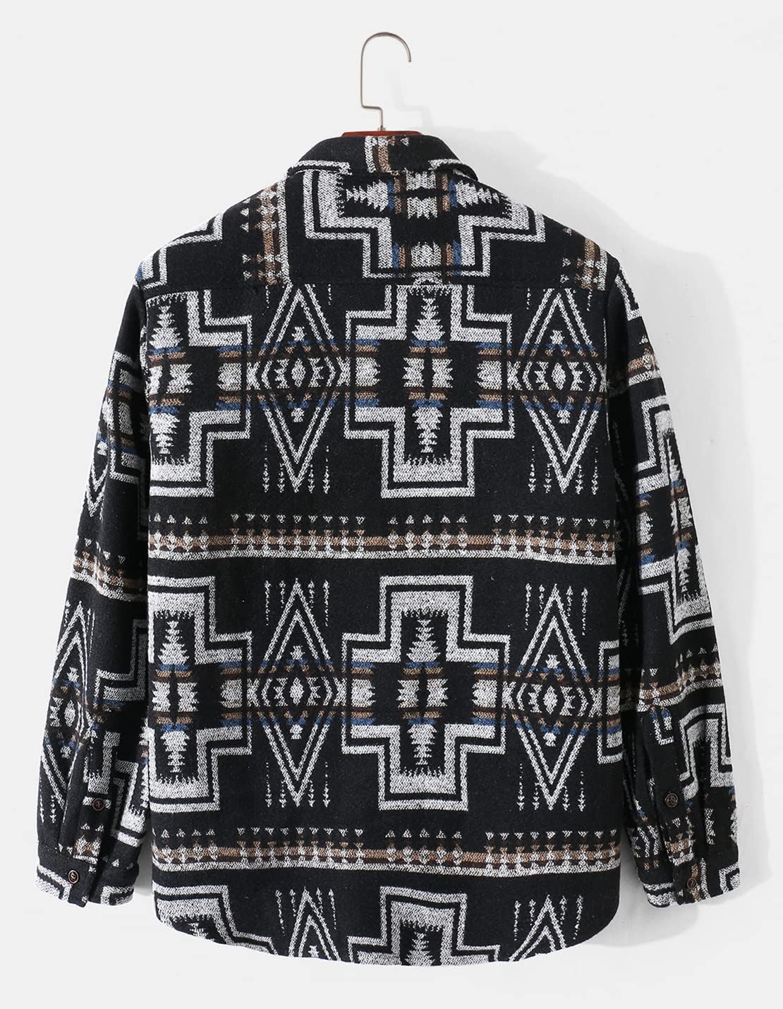 VIEWON Men's Casual Aztec Print Button Down Woolen Long Sleeve Lightweight Lapel Western Shacket Jacket Coat - Image 2