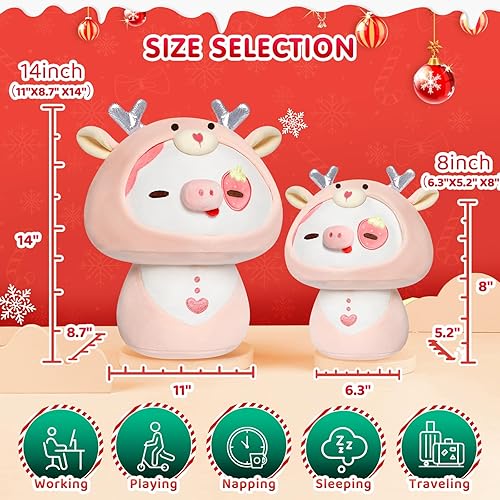 Miniatura 4 de Mewaii Almohada de peluche de hongos de 8 pulgadas, almohada de peluche de vaca y fresa, almohada suave y esponjosa, lindos animales de peluche de