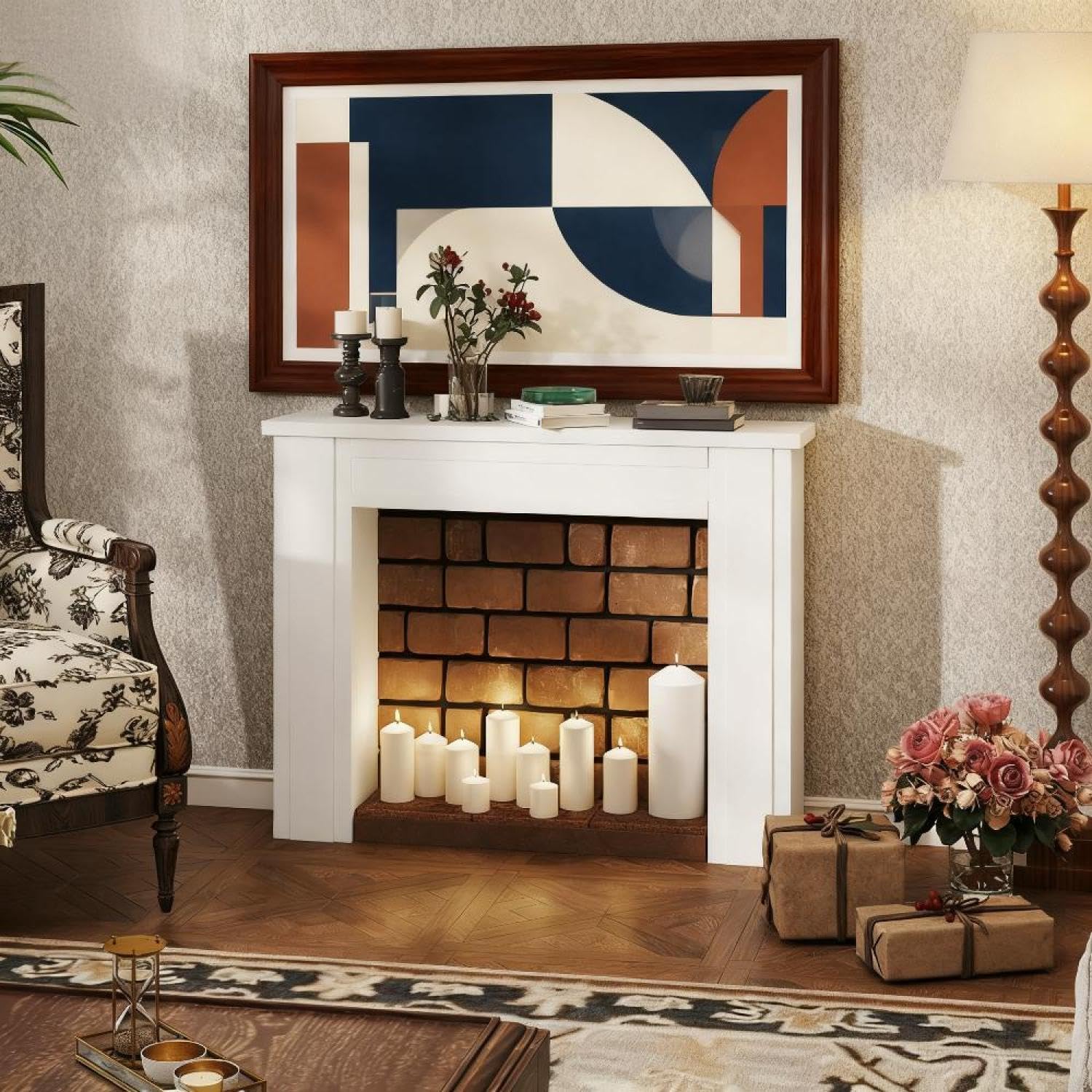1Pcs Fireplace Mantel, Freestanding Fireplace Surround with Leg for Electric Fireplaces White Clean Minimalist Design Modern Decor Great for Electric Fireplaces and Home Decor