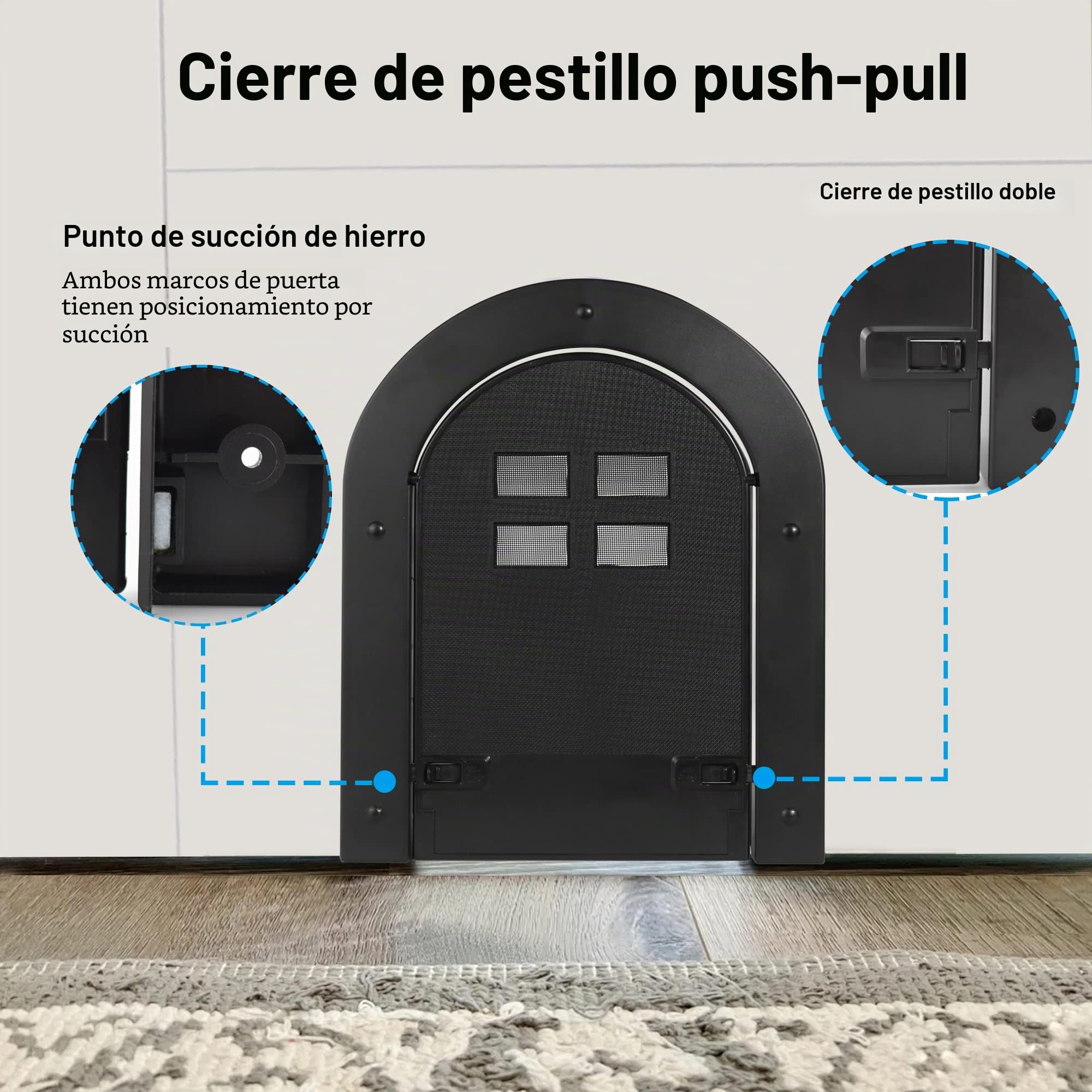 Wordcam Puerta interior para gatos, puerta interior con bloqueo de 2 vías para gatos de hasta 20 libras, puertas para mascotas para gatos, gatitos y perros pequeños (negro)