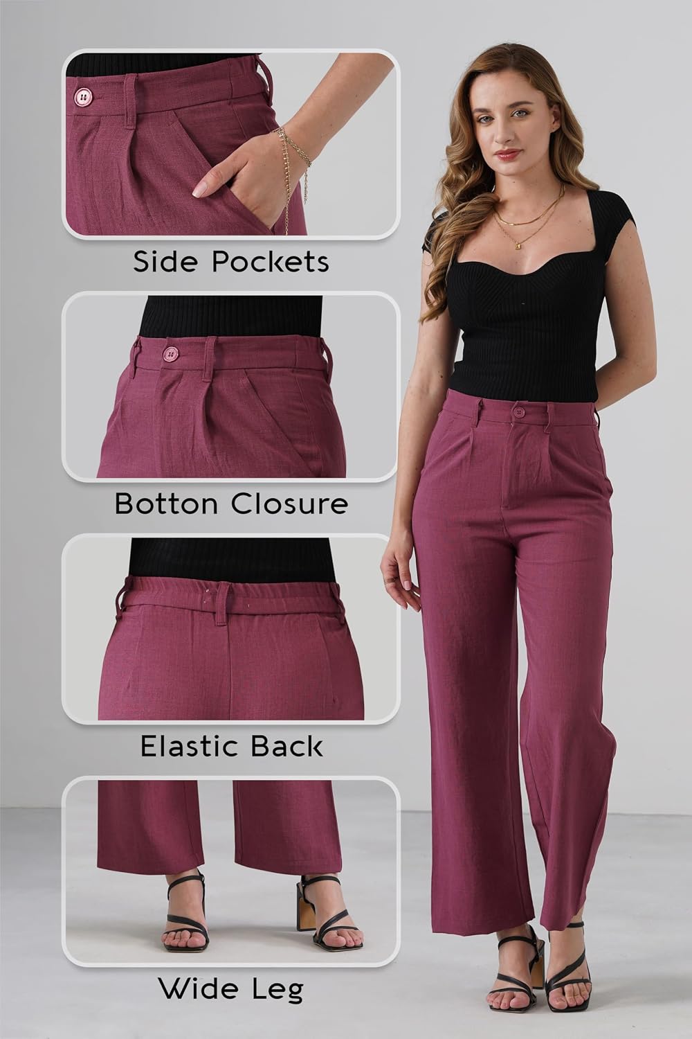 High Waisted Work Pants for Women Slim Waist Tailored Fit Petite Friendly Business Casual Office Trousers with Pockets