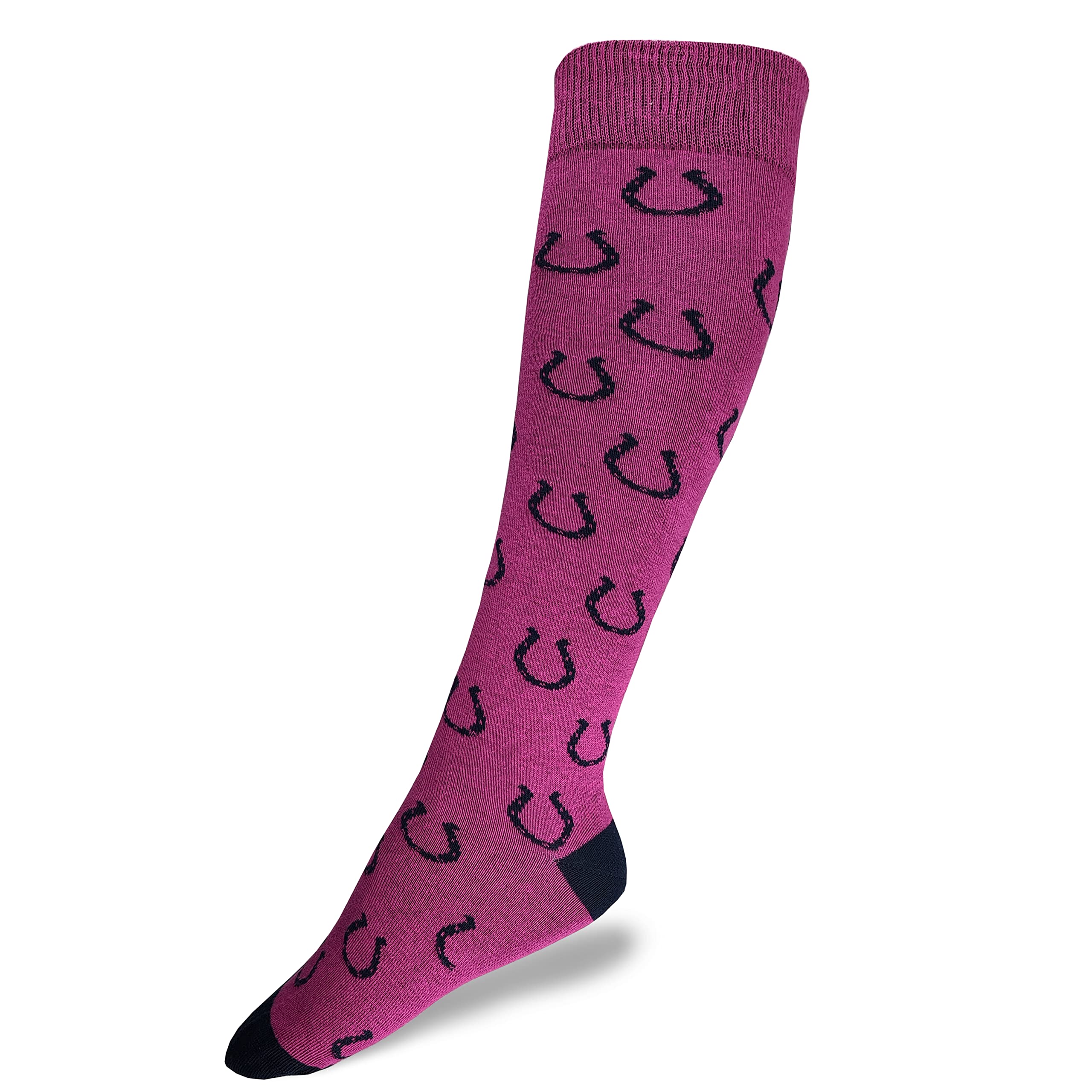 Hazy Blue Mix and Match Women's/Ladies Knee High Socks Argyle & Horse Designs - Cotton Long Equestrian Riding Socks, UK 3-8 Size (3-8, Pink Horse Shoe)
