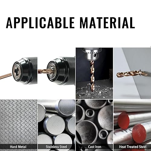 Miniatura 5 de KENDO Juego de 29 brocas de cobalto (116 a 12 pulgadas), acero de alta velocidad M35, punta de 135 grados, juego de brocas de longitud para metal