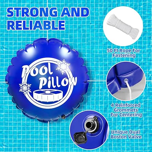 Miniatura 5 de Juego de 2 almohadas de piscina de 4 x 4 pies para piscina sobre el suelo, kit de cierre de piscina para invierno, extra duraderas y resistentes al