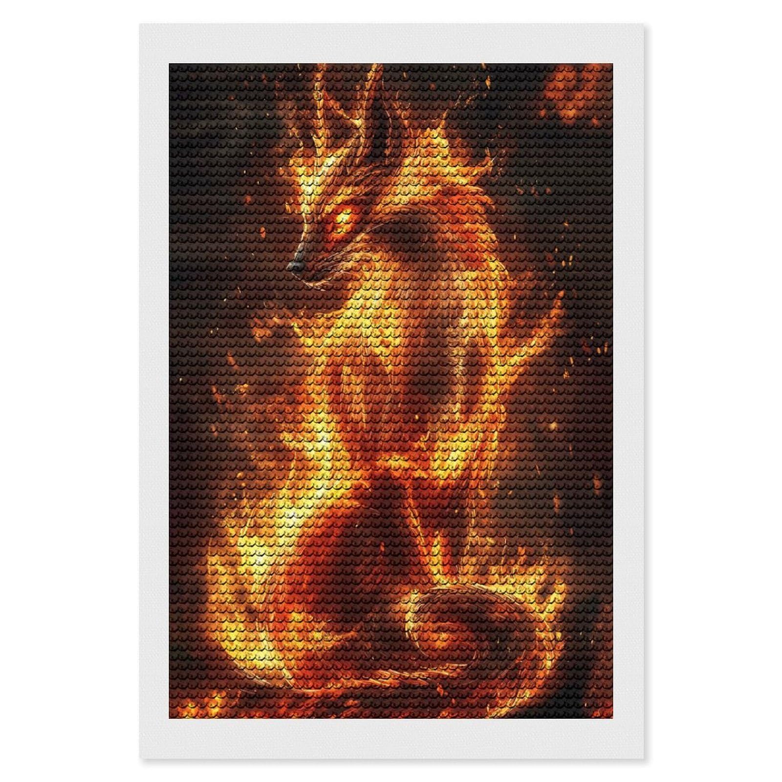 Junmoney Fiery Fox Full Drill Diamond Painting Kit 8"x12", Sparkling Round Gems, Decorate Your Room, Mindful Craft Activity