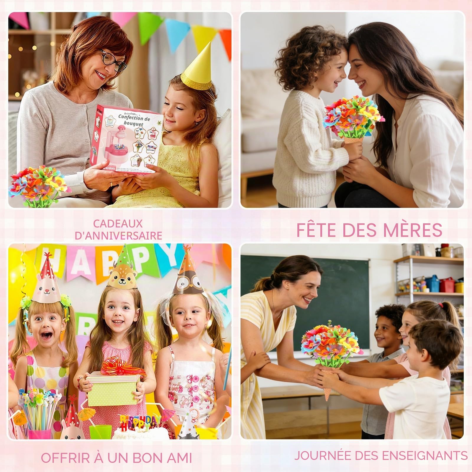 TOSUTO Activité Manuelle Enfant,Kit de Fabrication de Fleurs en Tissu,Set de Bricolage avec Machine à Fleurs et Vase,Bouquets Exclusifs pour Filles âgées de 3 à 9 Ans et Cadeaux D'anniversaire