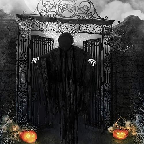Miniatura 7 de JOYIN Decoraciones de Halloween de 63 pulgadas para exteriores, decoración de fantasma colgante sin cara oscura en bata de terror negra para