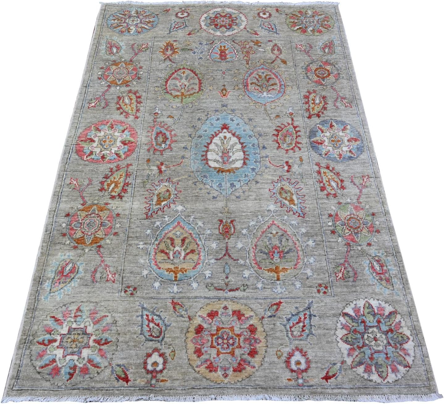 Sidewalk Gray Uzbek Suzani Design Densely Woven Natural Dyes 100% Wool Hand Knotted Rug (4'x6')