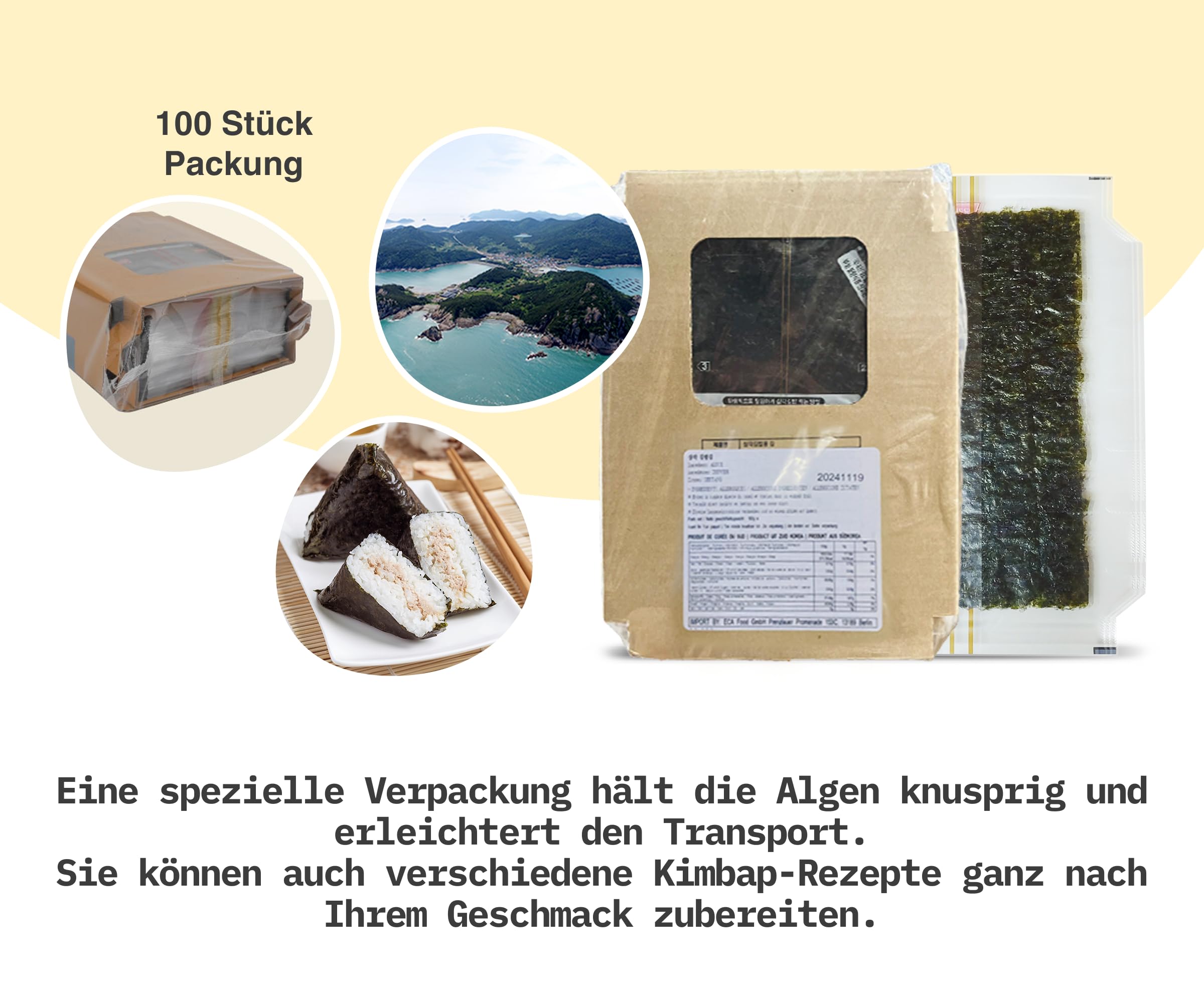 Triangle Sushi Samgak Gimbap Onigiri Seetang 100g 100 Blätter | Perfekt für Lunchboxen | Vielfalt an Füllungen möglich | Knuspriger Genuss bis zum letzten Bissen | Einfach zu verwenden