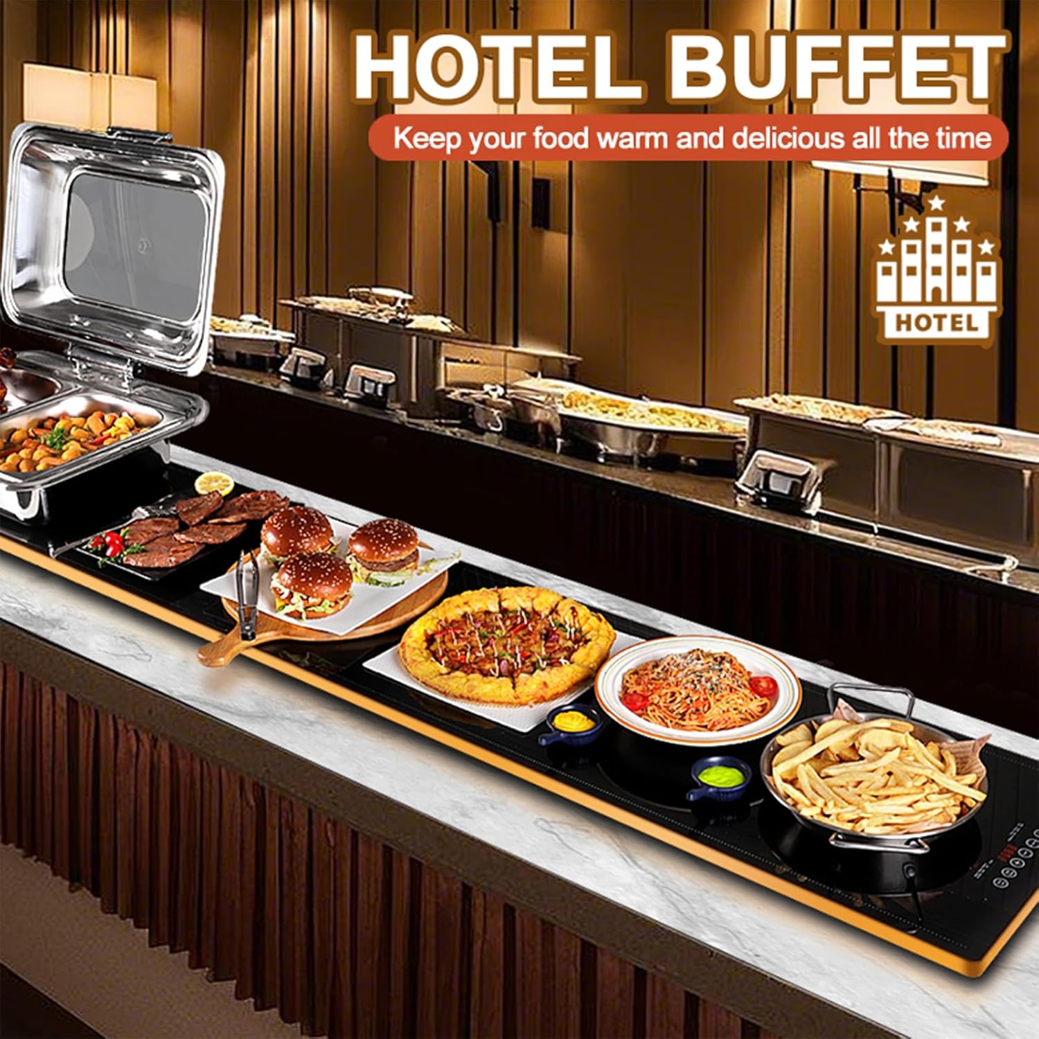 Warming Mat for Food Extra Large, Electric Warming Trays for Buffets Party Food, Temperature Control Food Warming Mats for Countertop, Tempered Glass Surface Heating Pad for Food Warming, Black