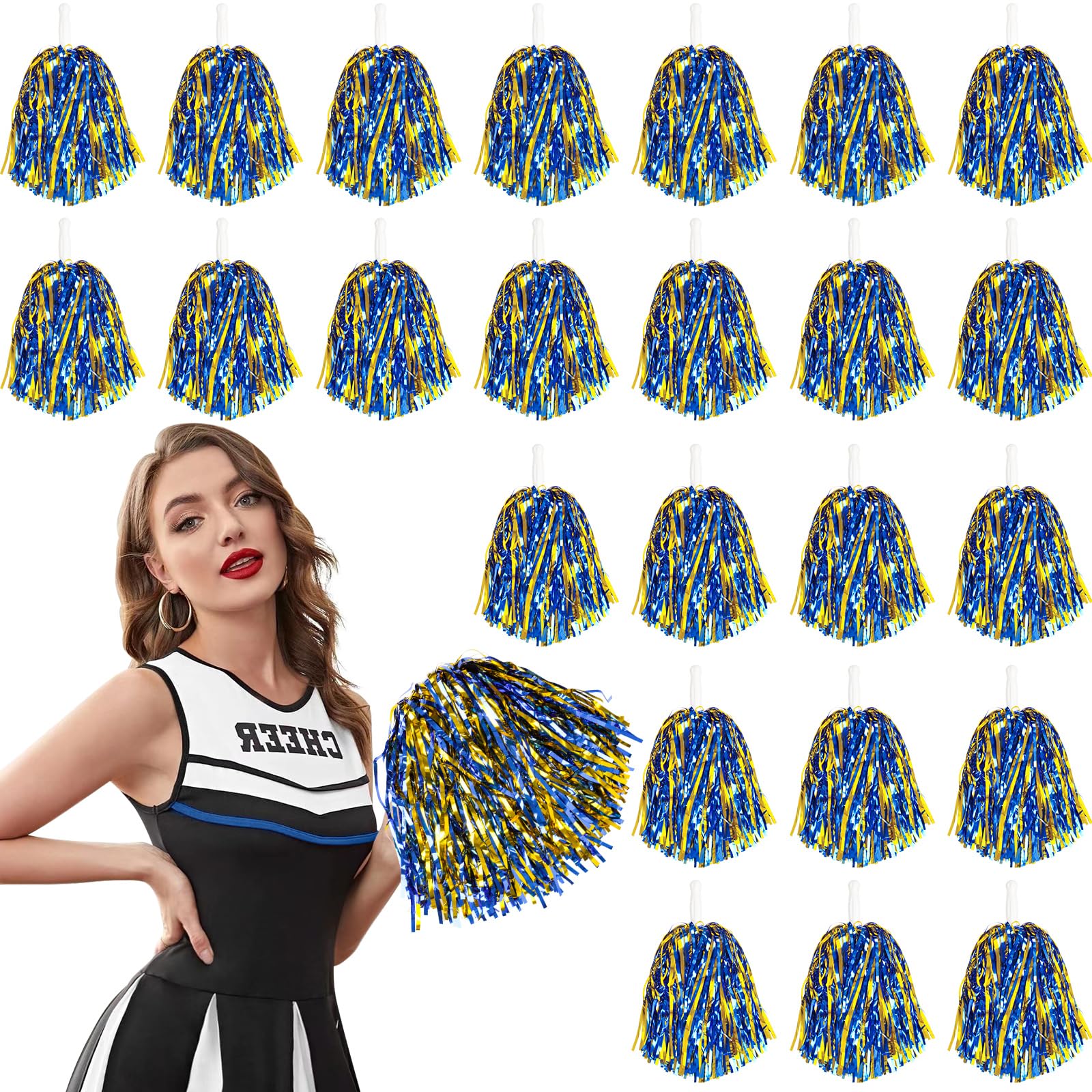 Sponsored Ad - DILIBRA 24 Pcs Metallic Cheerleading Pom Poms for Kids, Cheerleaders Cheer Pom Poms with Baton Handle, Cheering Squad Hand Flower for Adults Team Spirit Sports Game Dancing Party