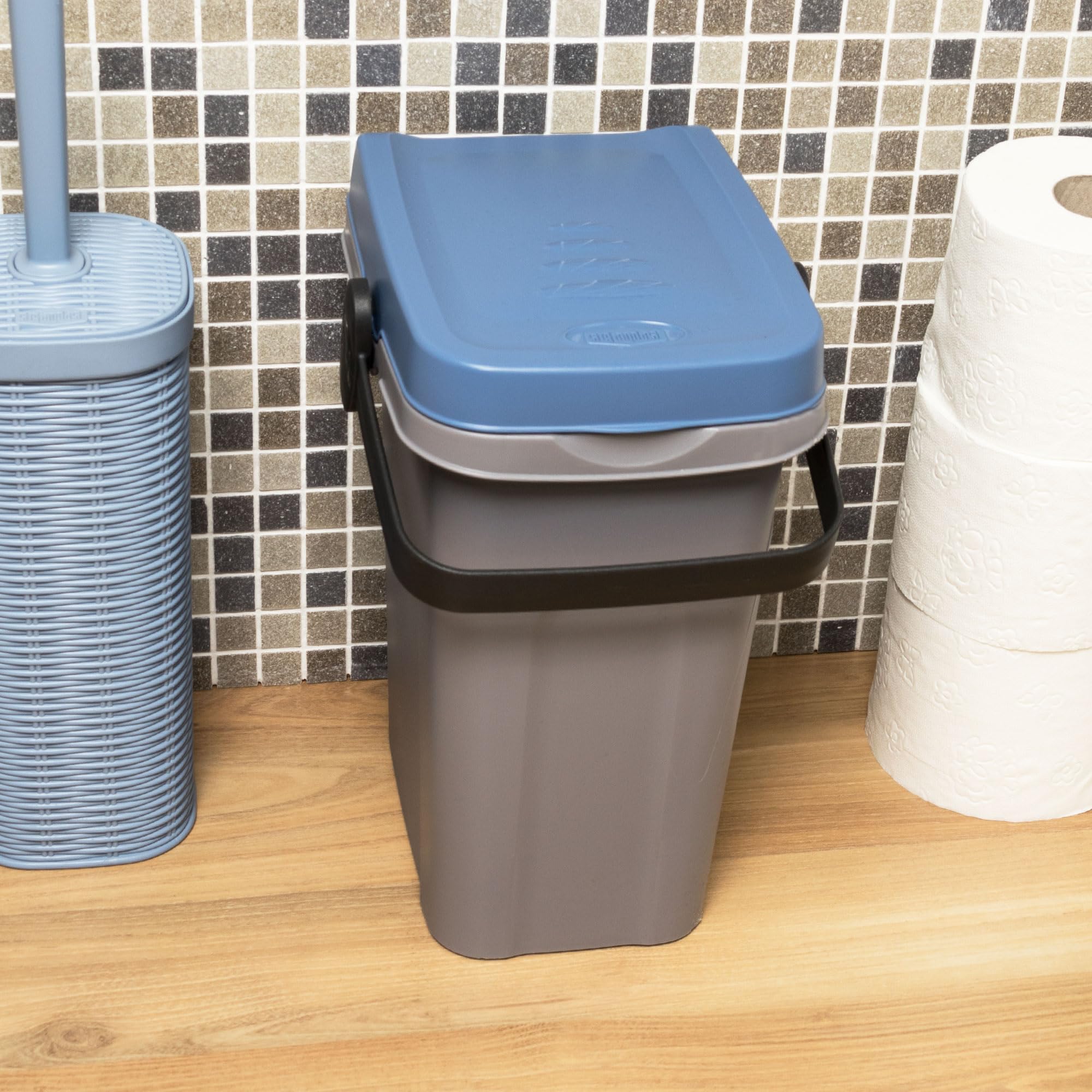 2x 7 Liter Windeleimer Geruchsdicht Blau und Gelb, Biomülleimer Küche, Bio Mülleimer Klein verschließbar, Komposteimer Küche, Biomüll Eimer mit Deckel, Abfalleimer Küche, Kleiner Mülleimer mit Deckel