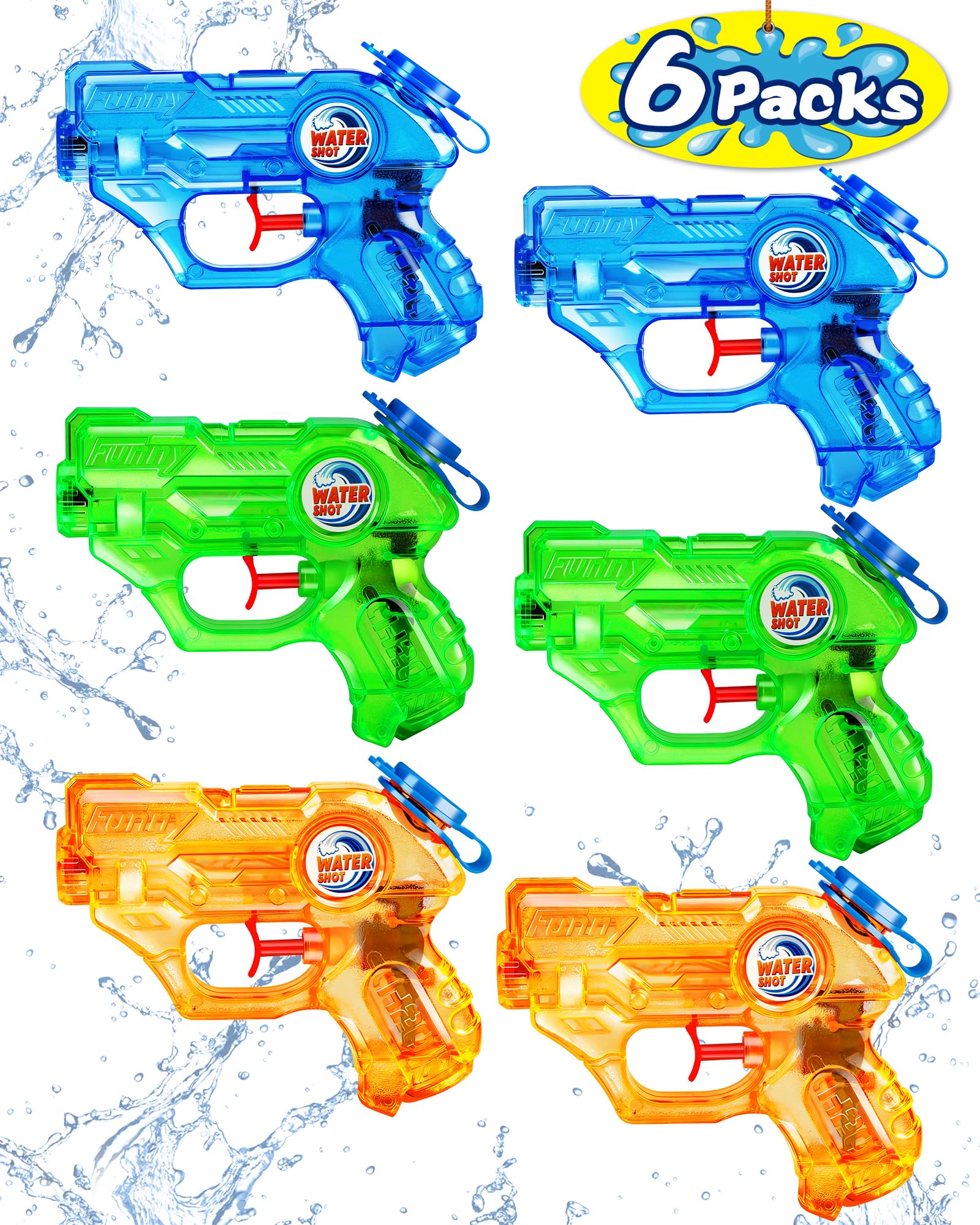 Quanquer 6 Pack Water Guns for Kids 150ML Capacity Mini Water Pistol with 7M