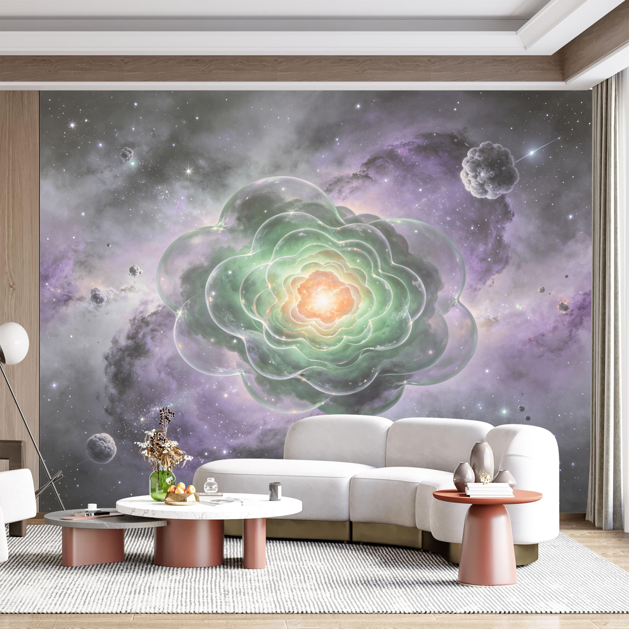 Custom Size Wall Mural Cosmic Nebula Flower Abstract Space Science Fiction Panoramic 3D Effect SelfAdhesive Wall Fabric Removable for Home Office Decor