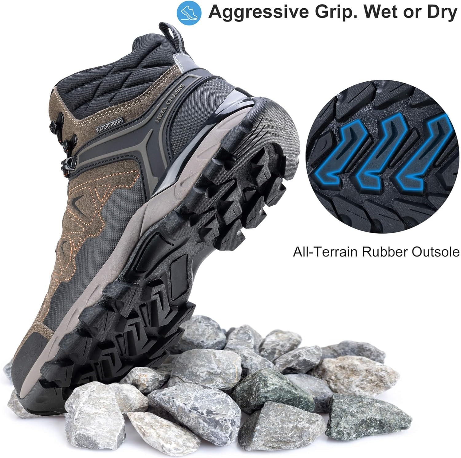 OL OUTJET LEGEND Mens Waterproof Hiking Boots Lightweight Mid Leather Outdoor Trekking Boots - Image 4