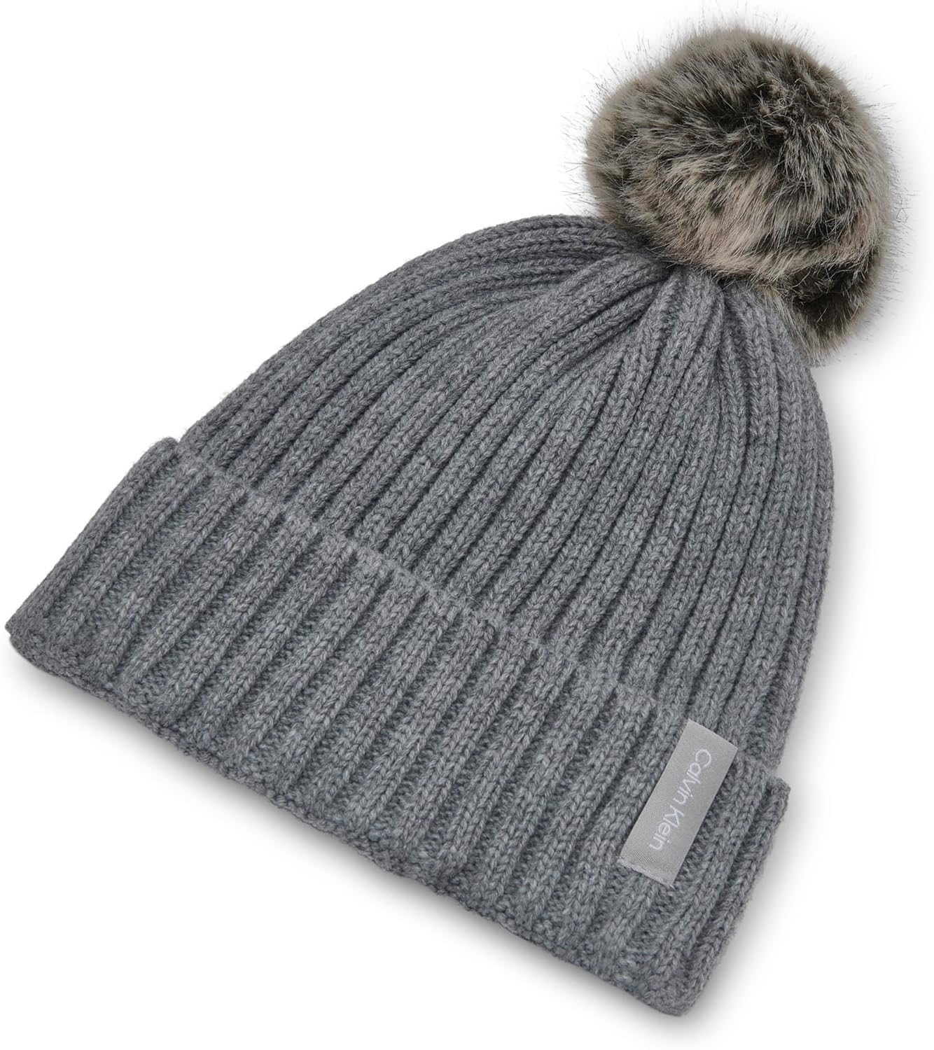 Calvin Klein Women's Faux Fur Pom Winter Beanie with Velboa Fleece Lining