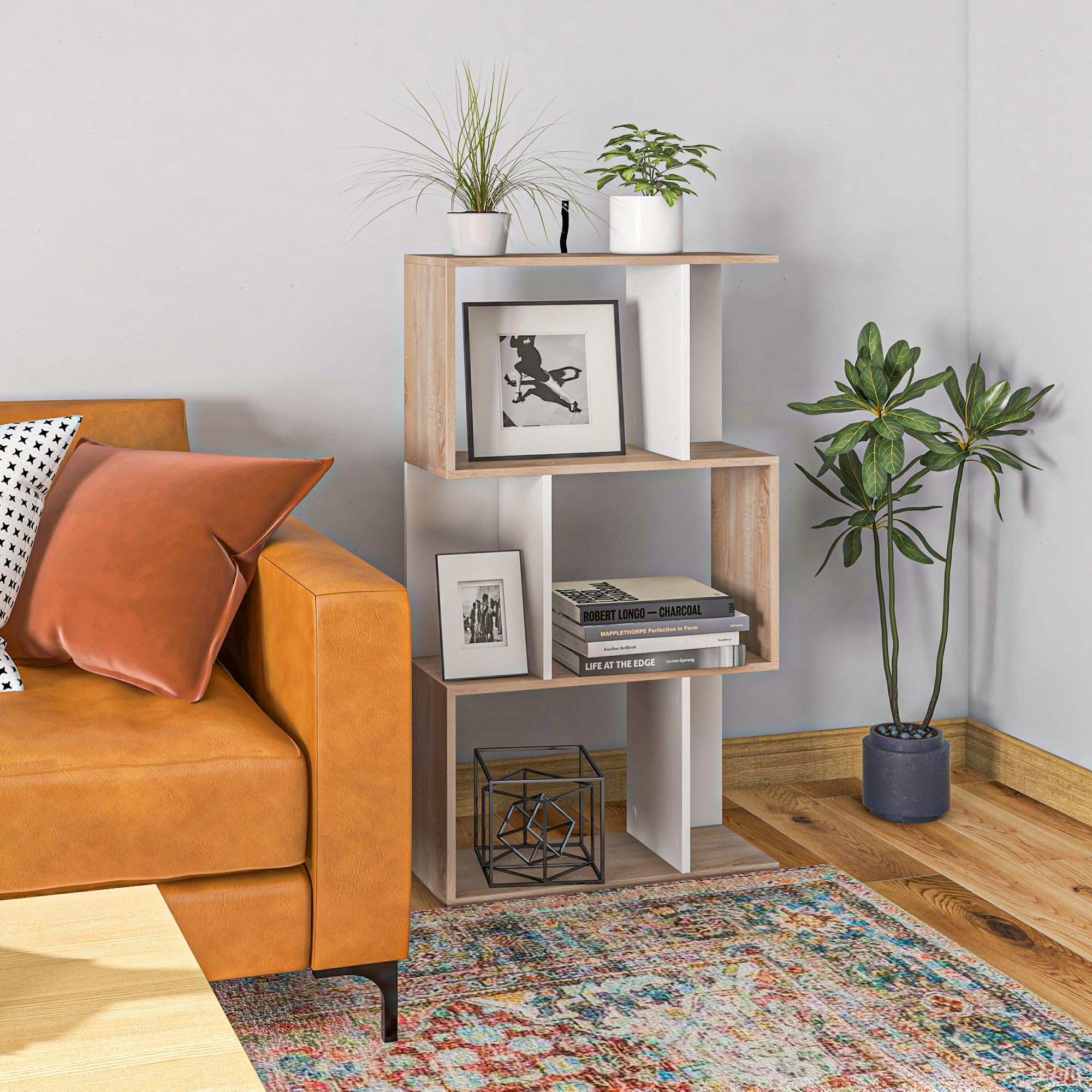 HOMCOM Libreria di Design Scaffale Moderna 3 Ripiani 60 × 24 × 111.4cm | Scaffale Ufficio, Legno