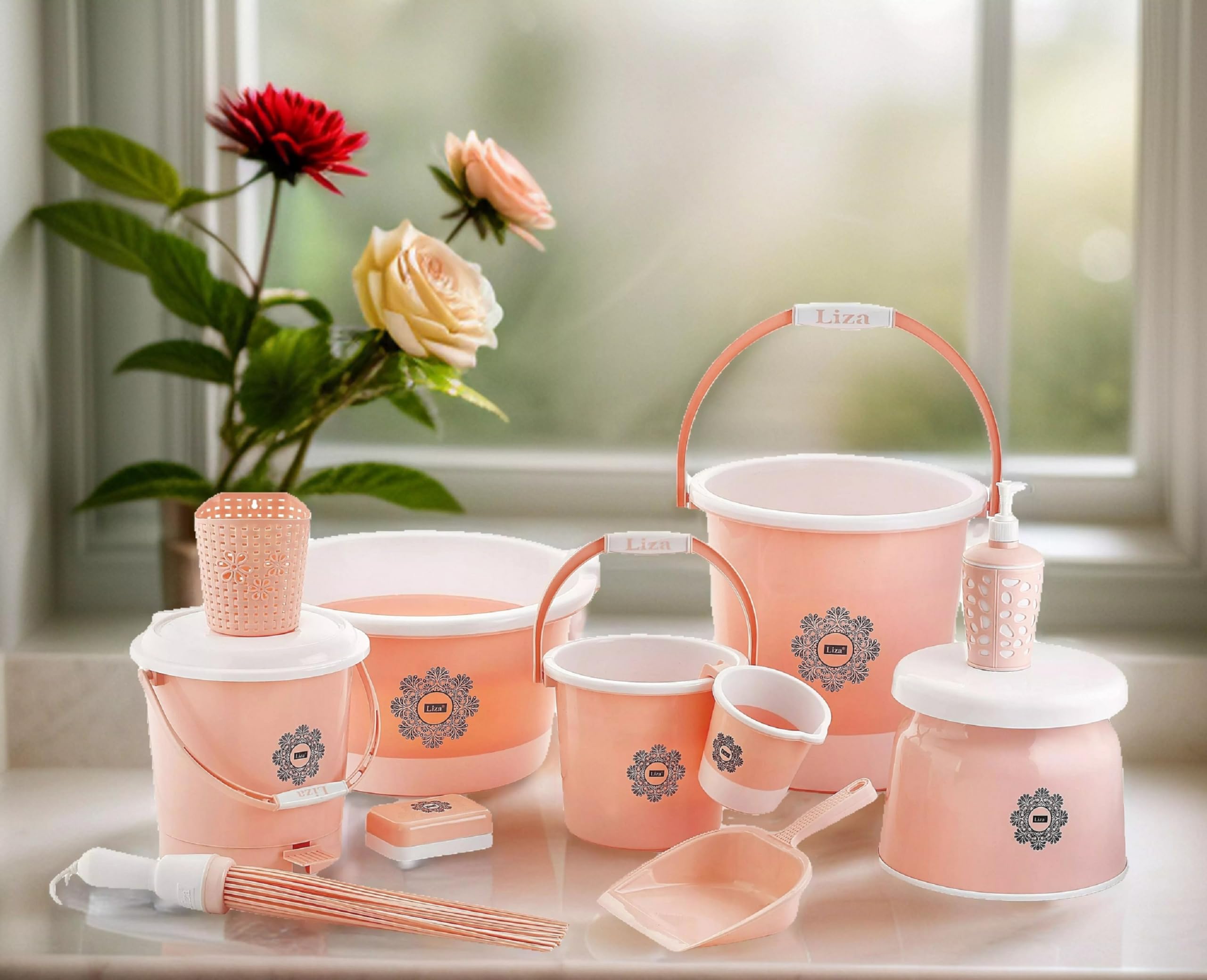 Liza 11 Pcs Bathroom Accessories Set Plastic Bath Set Bathroom Bucket ...