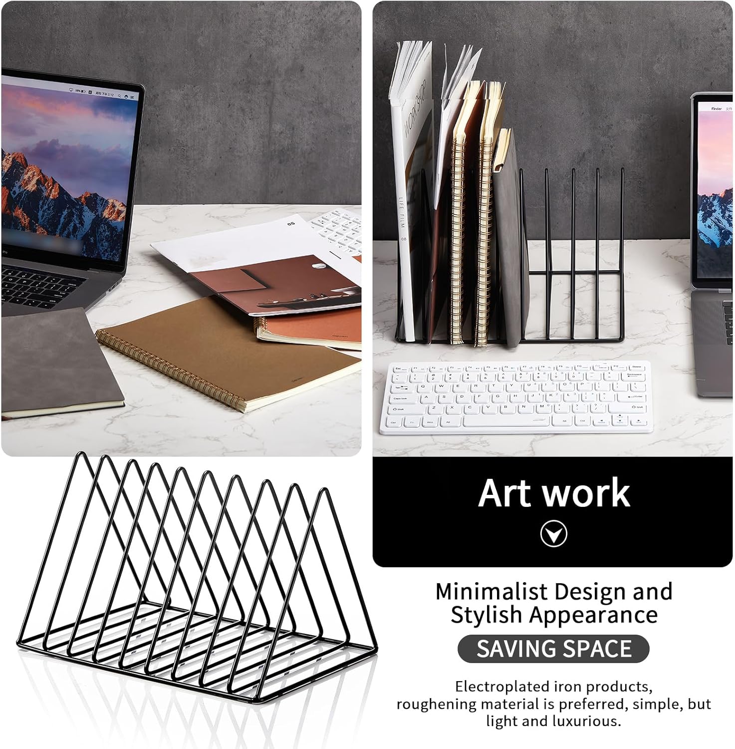 Shimeyao 6 Pieces Magazine Holder Triangle File Holder Book Record Metal Vinyl Record Storage Magazine Rack Multifunction Triangle File Organizer Sorter for Decor Home Office (Black)