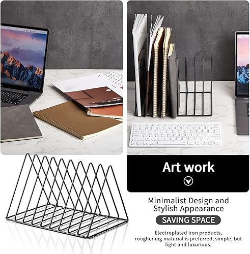 Vista 4 de Shimeyao 6 piezas de soporte para revistas, archivador triangular, archivador para libros, discos de vinilo de metal, almacenamiento de revistas