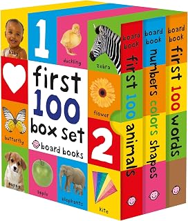 Roger Priddy First 100 Board Books Box Set: 3 Essential Baby Learning Books - Words, Animals, Numbers Colors Shapes