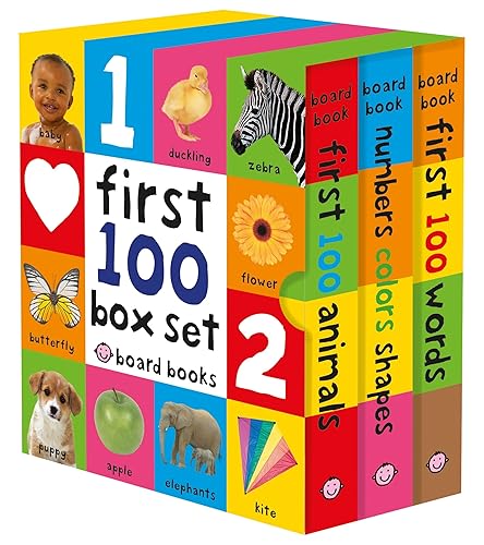 First 100 Board Book Box Set (3 books): First 100 Words, Numbers Colors Shapes, and First 100 Animals