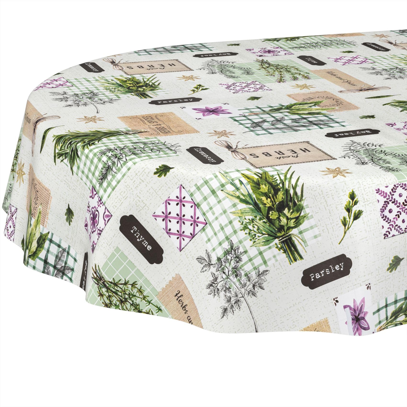 Nappe en toile cirée imperméable verte 200 x 140 cm et nappe de table ovale extérieure lavable