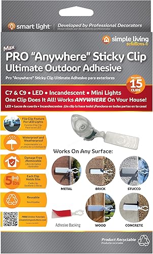 Max Pro Anywhere - Clip adhesivo definitivo para exteriores clip de luz blanca paquete Trifecta 45 clips